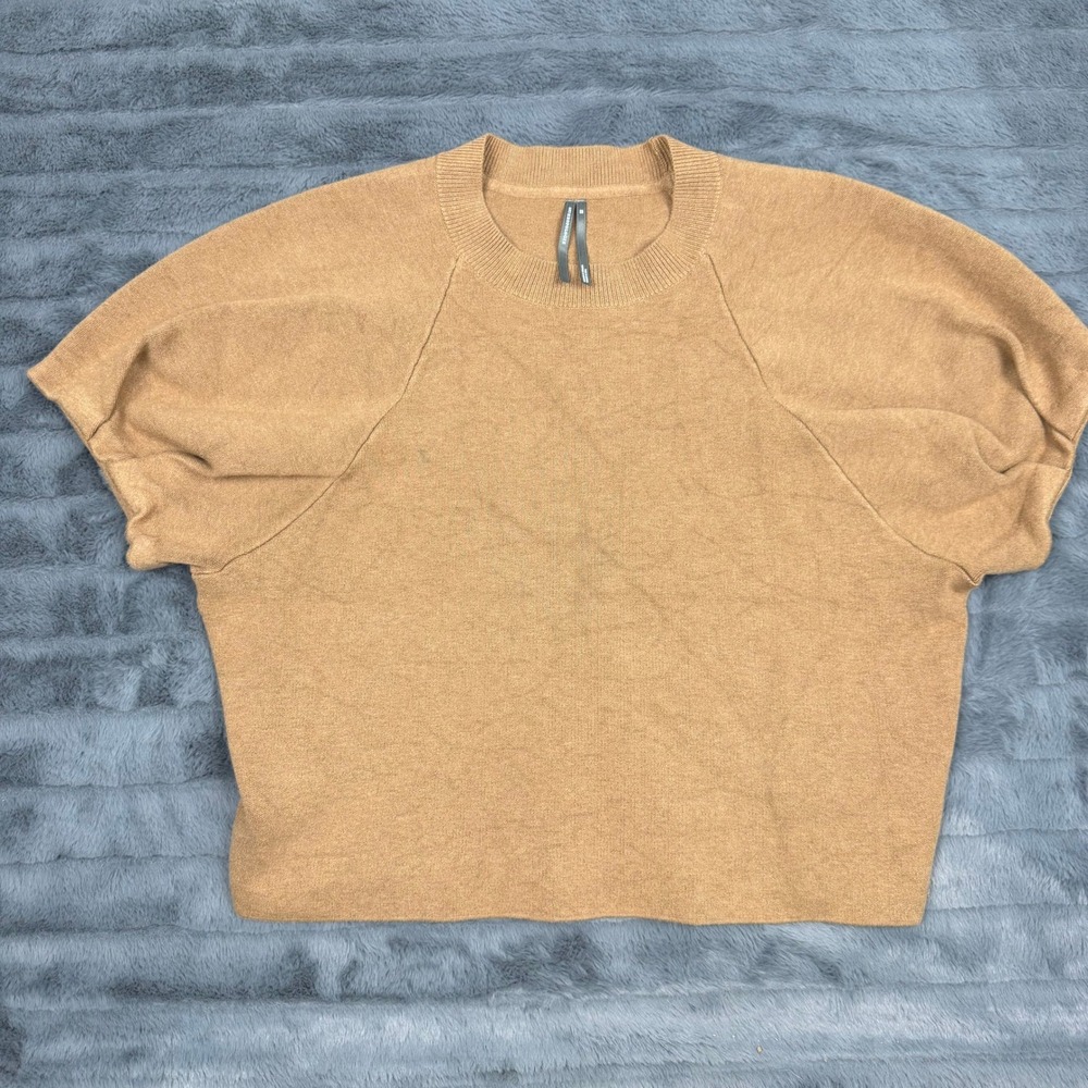 Anthropologie Womens Camel Tan Short Sleeve Puff Raglan Knit Cropped Sweater XS